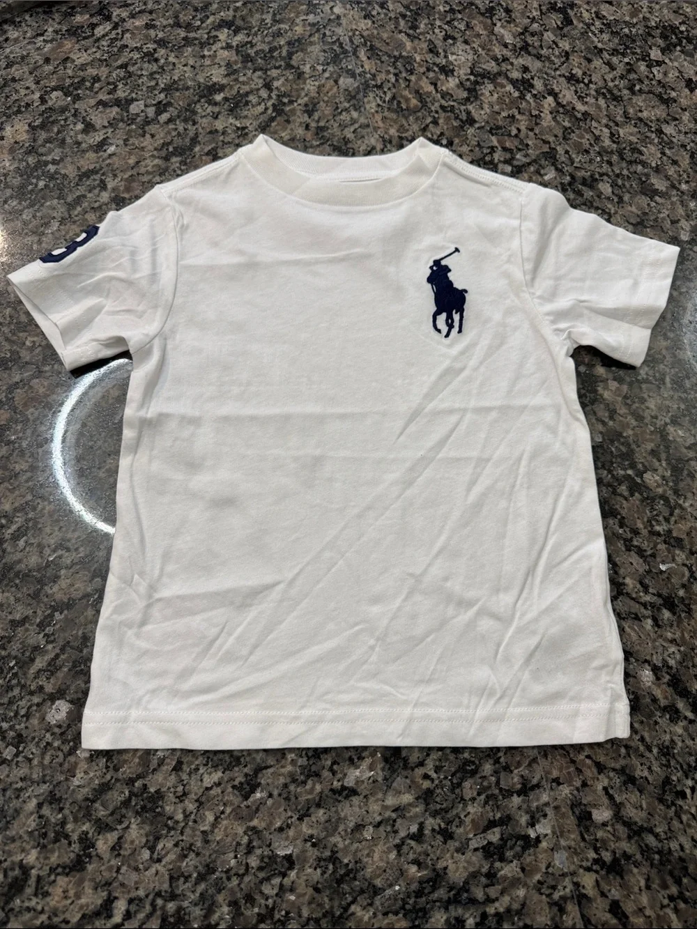 Ralph Lauren White Tee with Navy Polo Player Logo NEW 3T